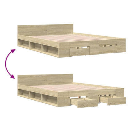 Bed Frame with Drawers without Mattress Sonoma Oak 135x190 cm Double