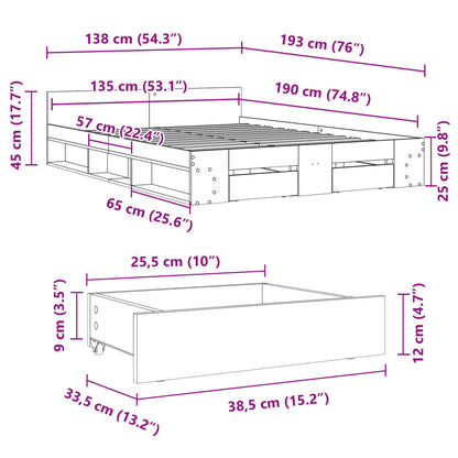 Bed Frame with Drawers without Mattress Sonoma Oak 135x190 cm Double
