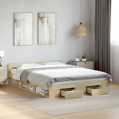 Bed Frame with Drawers without Mattress Sonoma Oak 135x190 cm Double