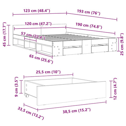 Bed Frame with Drawers without Mattress Grey Sonoma 120x190 cm Small Double