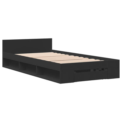 Bed Frame with Drawer without Mattress Black 90x190 cm Single