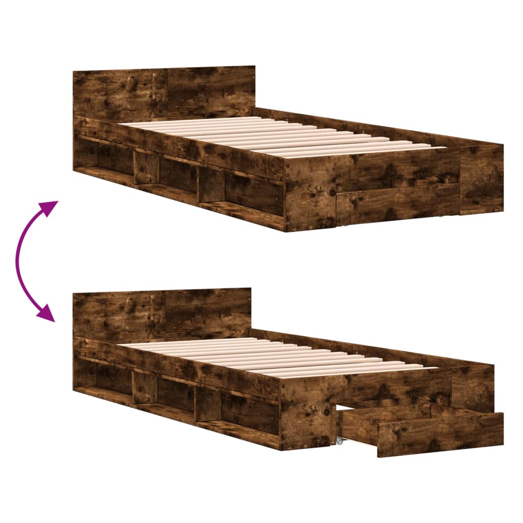 Bed Frame with Drawer without Mattress Smoked Oak 90x190 cm Single
