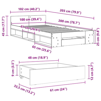 Bed Frame with Drawer without Mattress Concrete Grey 100x200 cm