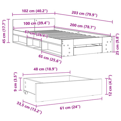 Bed Frame with Drawer without Mattress Smoked Oak 100x200 cm