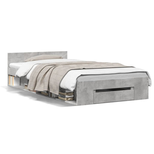 Bed Frame with Drawer without Mattress Concrete Grey 90x200 cm