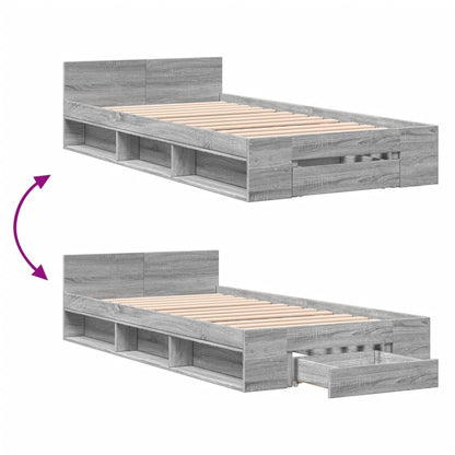 Bed Frame with Drawer without Mattress Grey Sonoma 90x200 cm