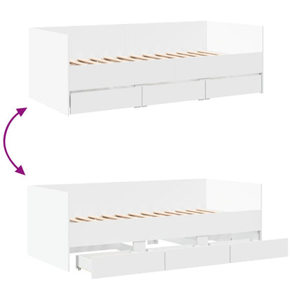 Daybed with Drawers without Mattress White 90x190 cm Single