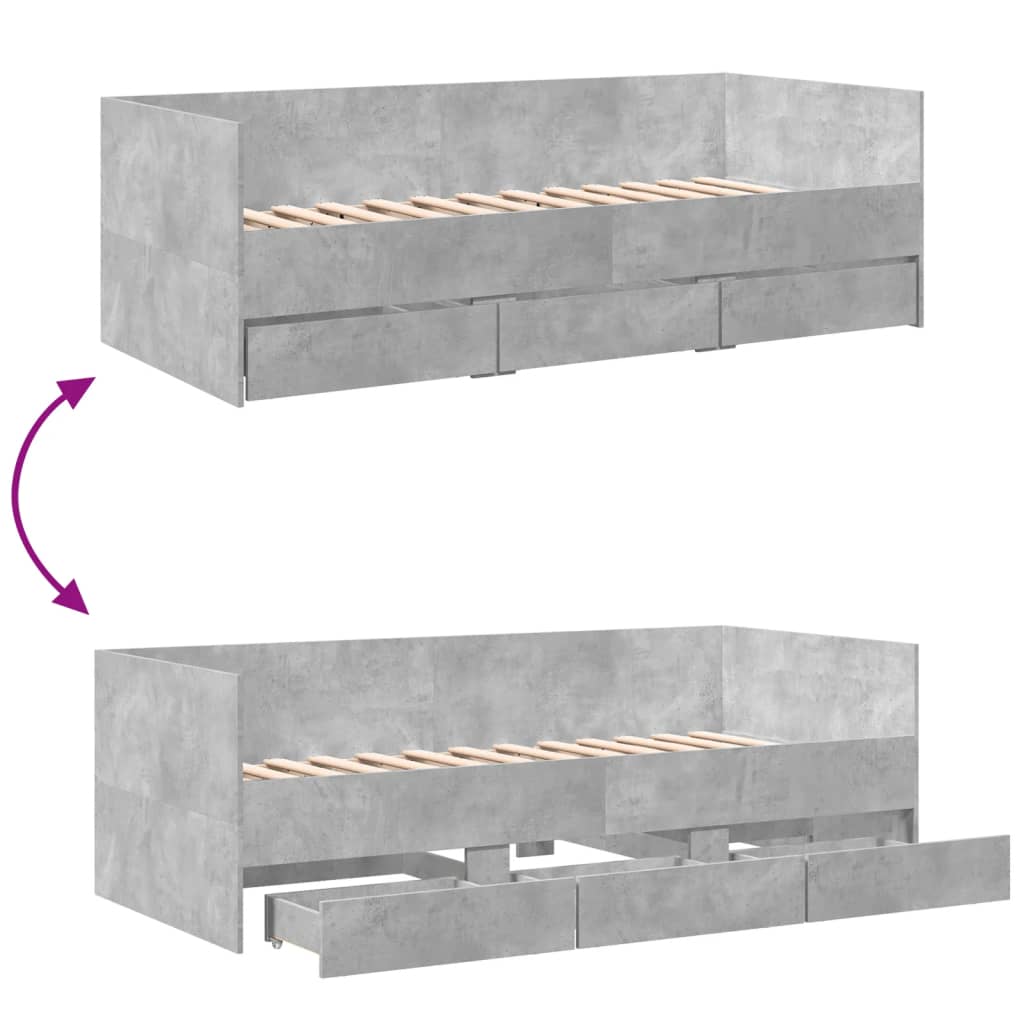 Daybed with Drawers without Mattress Concrete Grey 90x190 cm Single