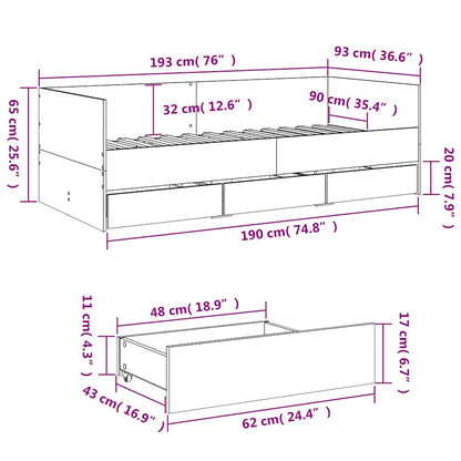 Daybed with Drawers without Mattress Smoked Oak 90x190 cm Single