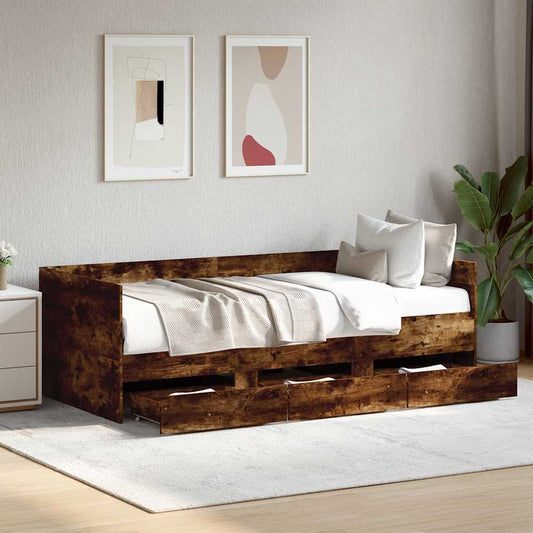 Daybed | Smoked oak | Engineered wood | Single |  Convertible Sofa Bed