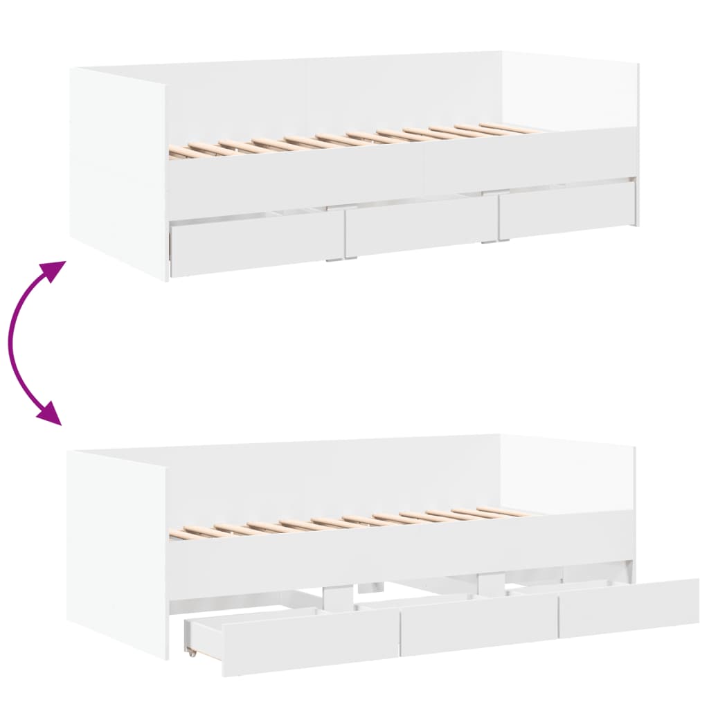 Daybed with Drawers without Mattress White 75x190 cm Small Single