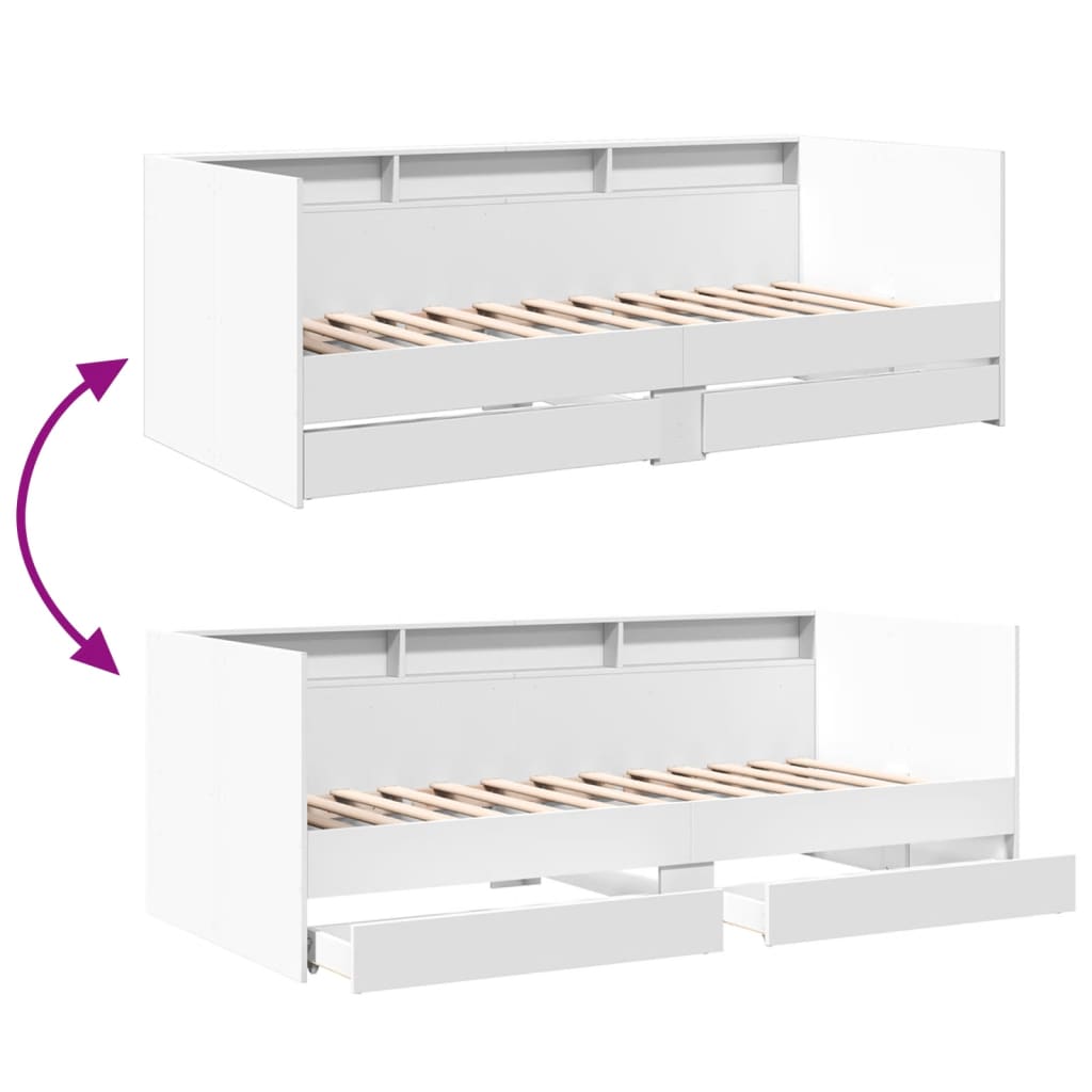 Daybed with Drawers without Mattress White 90x200 cm
