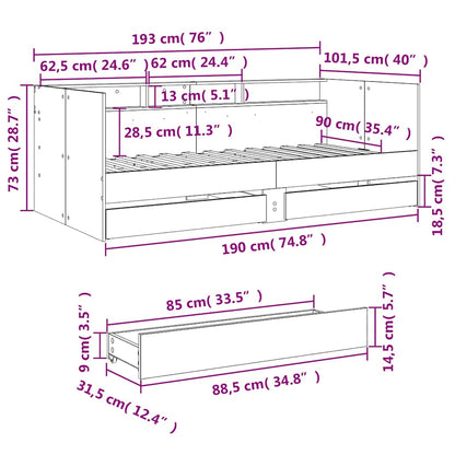 Daybed | Sonoma Oak | Engineered Wood | 90 x 190 cm | Daybed