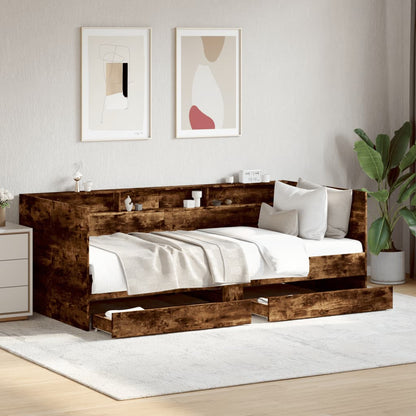 Daybed with Drawers without Mattress Smoked Oak 90x190 cm Single
