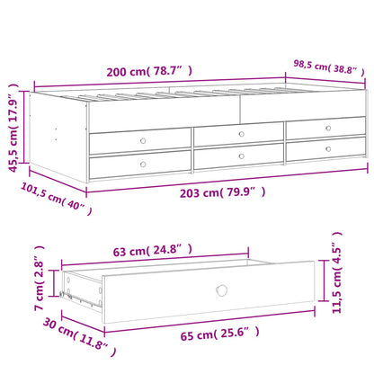 Daybed with Drawers without Mattress Black 100x200 cm