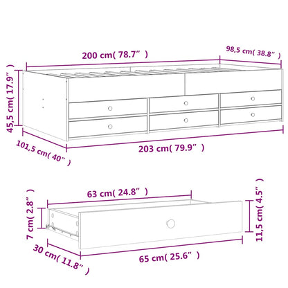 Daybed with Drawers without Mattress Grey Sonoma 100x200 cm