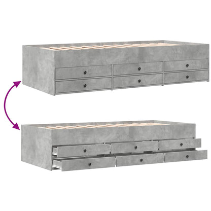 Daybed with Drawers without Mattress Concrete Grey 90x190 cm Single