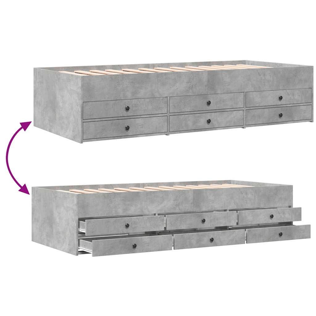Daybed with Drawers without Mattress Concrete Grey 75x190 cm Small Single