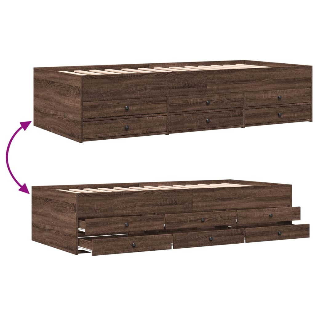 Daybed with Drawers without Mattress Brown Oak 75x190 cm Small Single