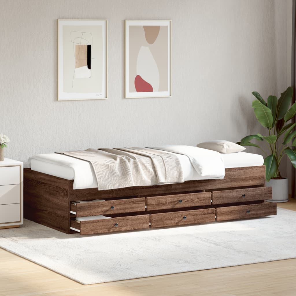 Daybed with Drawers without Mattress Brown Oak 75x190 cm Small Single