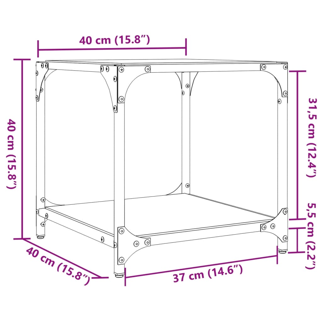 Coffee Tables with Transparent Glass Top 2 pcs 40x40x40 cm Steel
