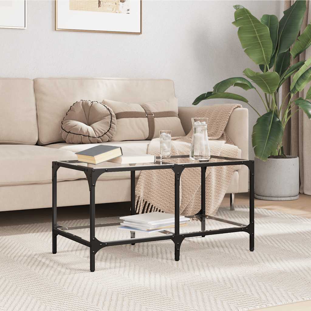 Coffee Table with Transparent Glass Top 78.5x40x40 cm Steel