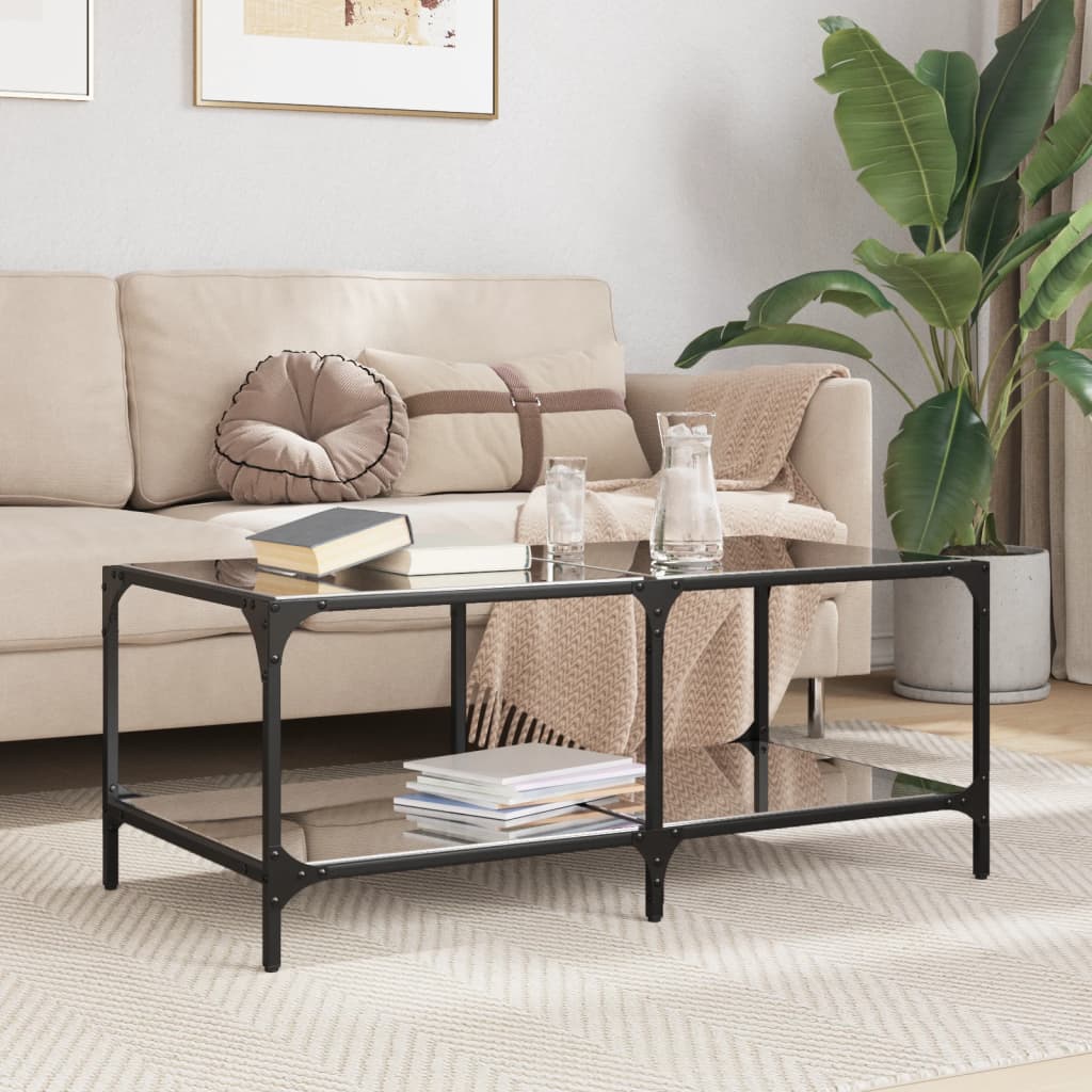 Coffee Table with Black Glass Top 98.5x50x40 cm Steel