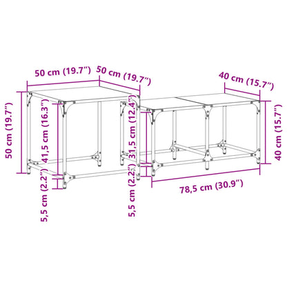 Nesting Coffee Tables 2 pcs with Black Glass Top Steel