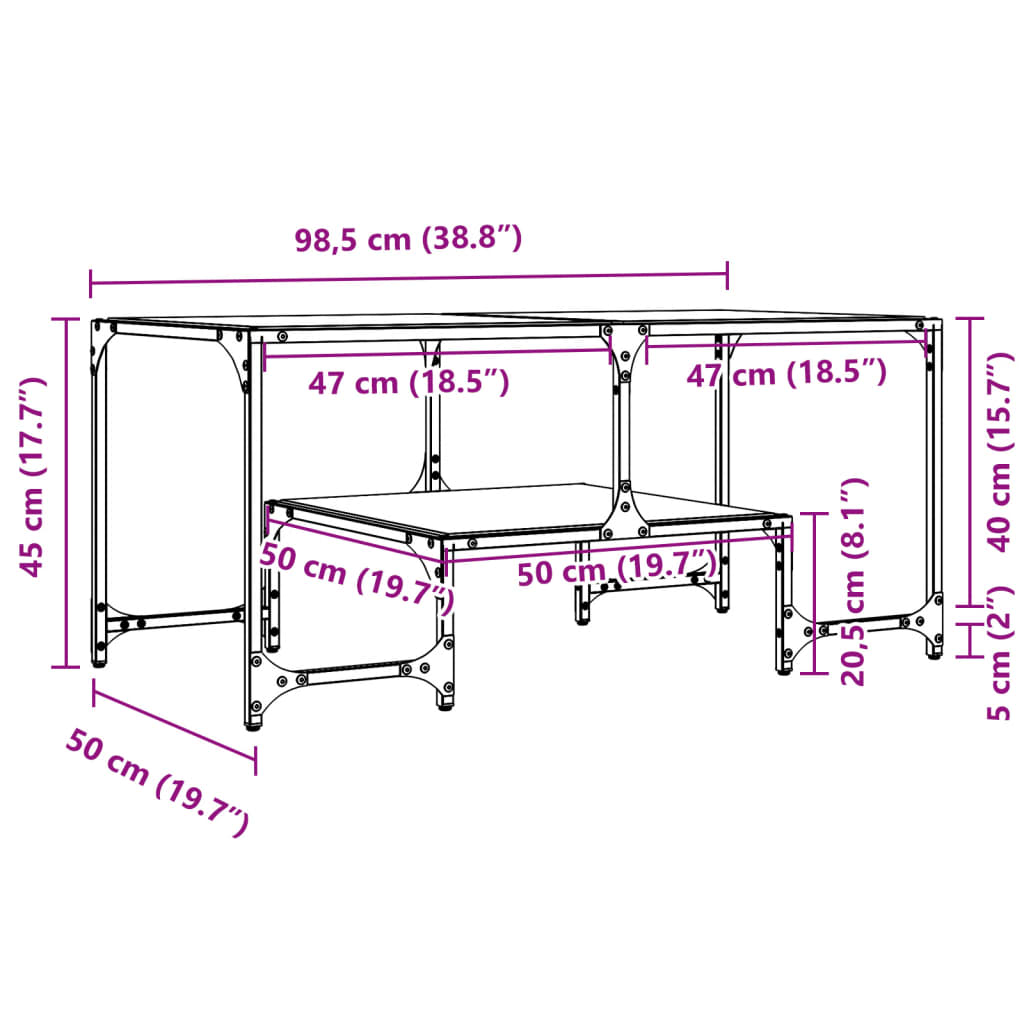 Coffee Table with Black Glass Top 98,5x50x45 cm Steel