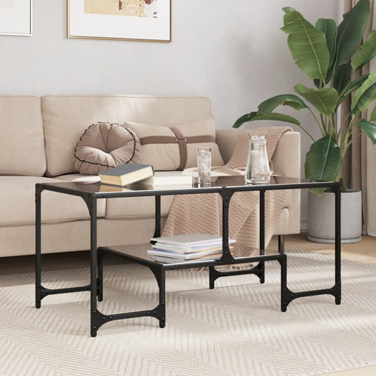 Coffee Table with Black Glass Top 98,5x50x45 cm Steel