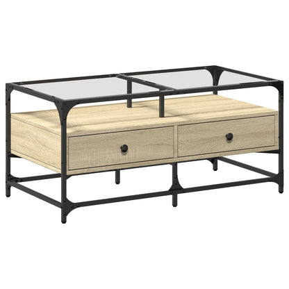 Coffee Table with Glass Top Sonoma Oak 98,5x50x45 cm Steel