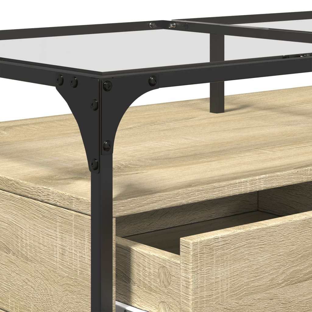 Coffee Table with Glass Top Sonoma Oak 98,5x50x45 cm Steel