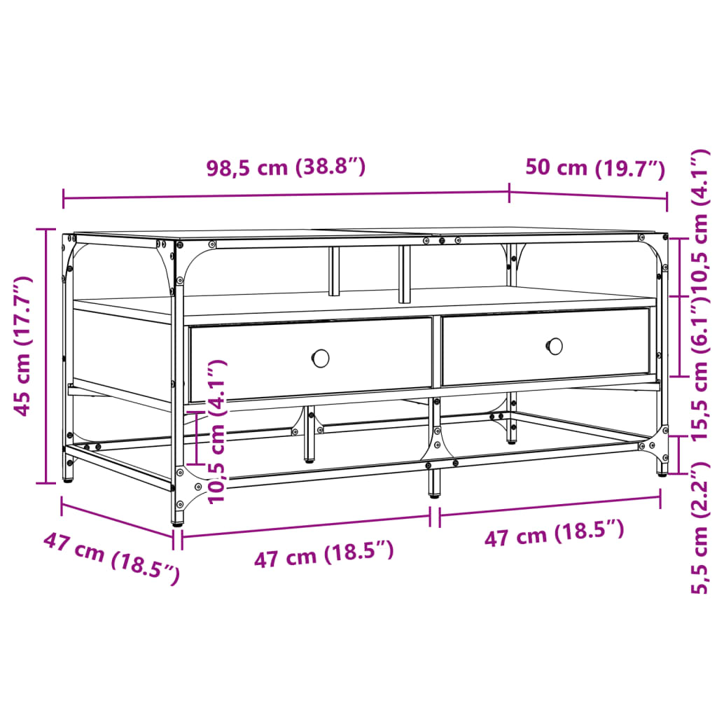 Coffee Table with Glass Top Sonoma Oak 98,5x50x45 cm Steel
