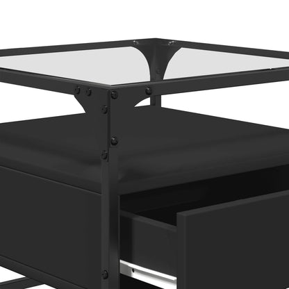 Coffee Table with Glass Top Black 50x50x45 cm Steel