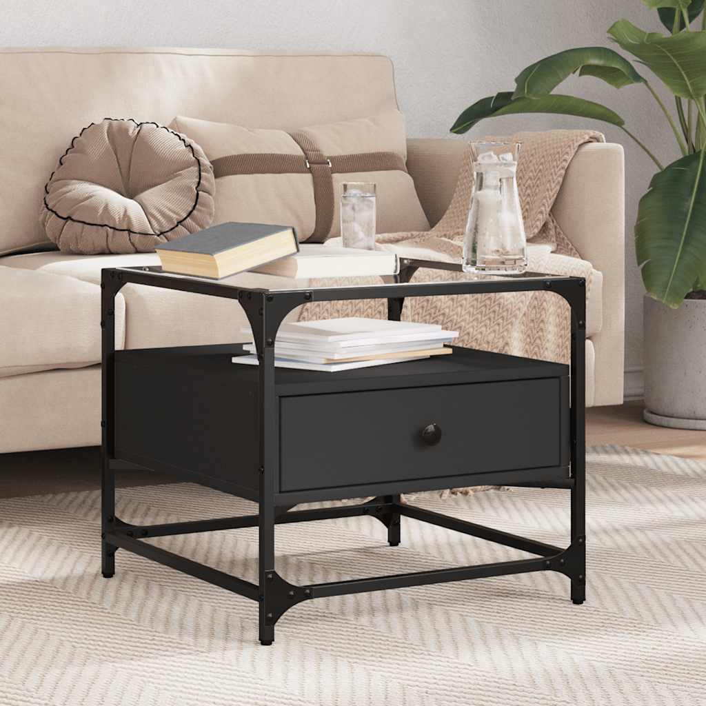 Coffee Table with Glass Top Black 50x50x45 cm Steel