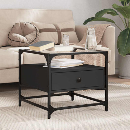 Coffee Table with Glass Top Black 50x50x45 cm Steel