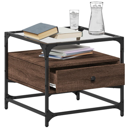 Coffee Table with Glass Top Brown Oak 50x50x45 cm Steel