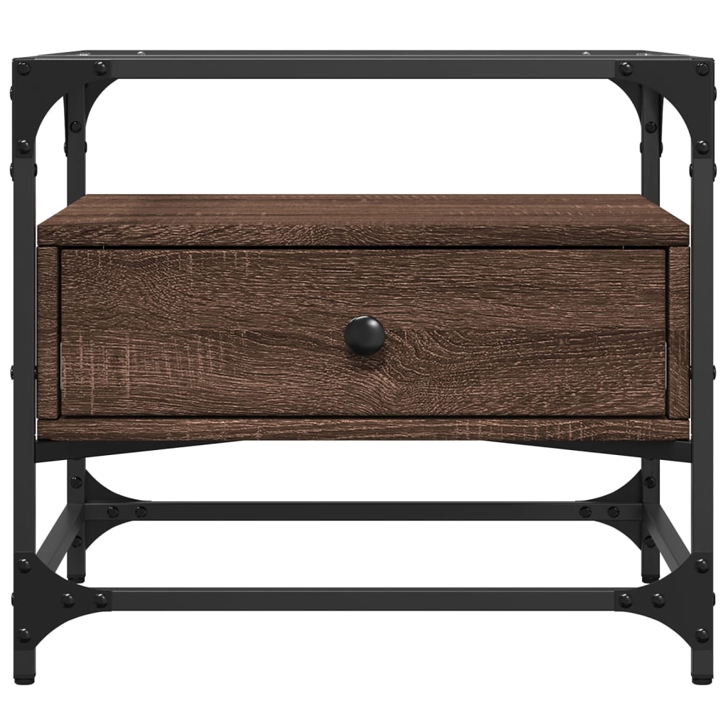 Coffee Table with Glass Top Brown Oak 50x50x45 cm Steel
