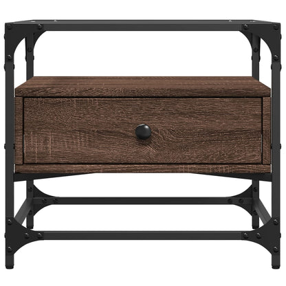Coffee Table with Glass Top Brown Oak 50x50x45 cm Steel