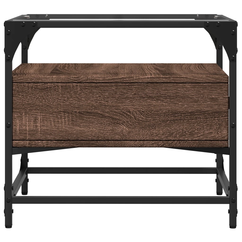 Coffee Table with Glass Top Brown Oak 50x50x45 cm Steel