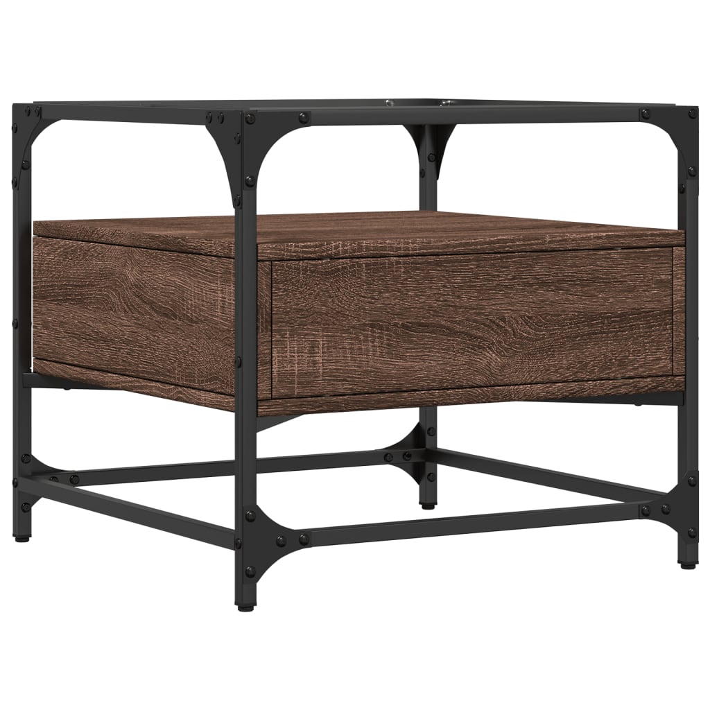 Coffee Table with Glass Top Brown Oak 50x50x45 cm Steel