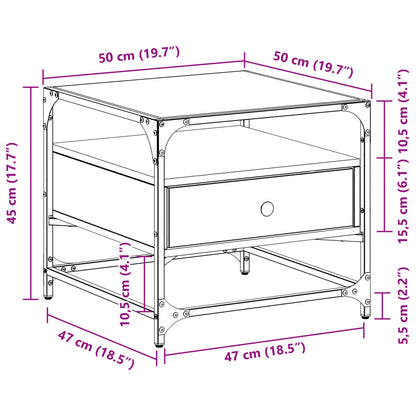 Coffee Table with Glass Top Brown Oak 50x50x45 cm Steel