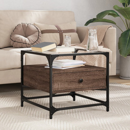 Coffee Table with Glass Top Brown Oak 50x50x45 cm Steel