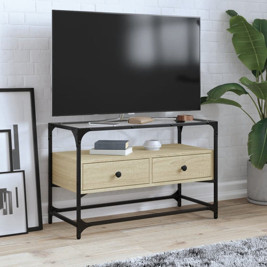 TV Cabinet with Glass Top Sonoma Oak 80x35x51cm Engineered Wood