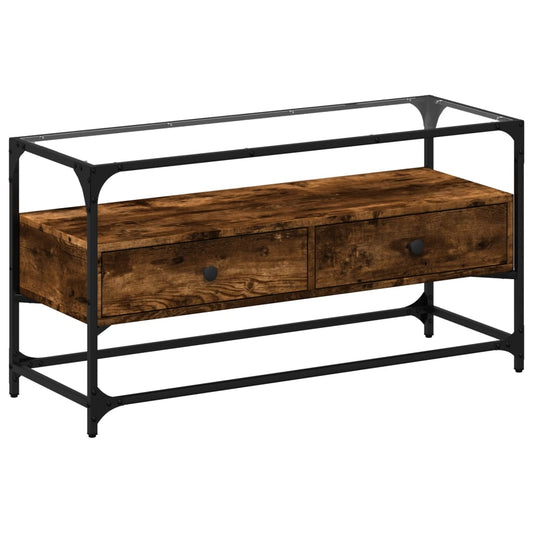 TV Cabinet with Glass Top Smoked Oak 98x35x51cm Engineered Wood