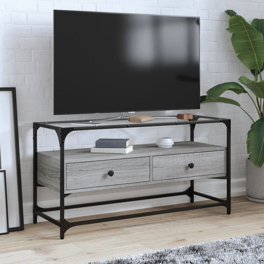 TV Cabinet with Glass Top Grey Sonoma 98x35x51 cm