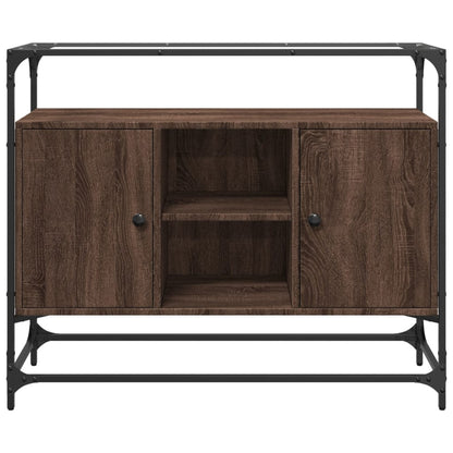 Sideboard with Glass Top Brown Oak 98x35x81 cm Engineered Wood