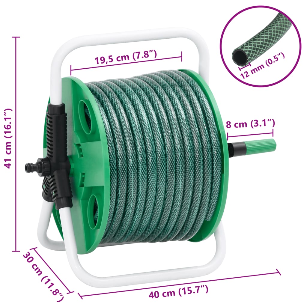 Free Standing Green Hose Reel with 30 m Hose PVC
