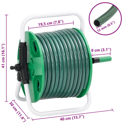 Free Standing Green Hose Reel with 30 m Hose PVC