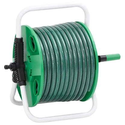 Free Standing Green Hose Reel with Hose Fitting Set 0.5" 30 m PVC